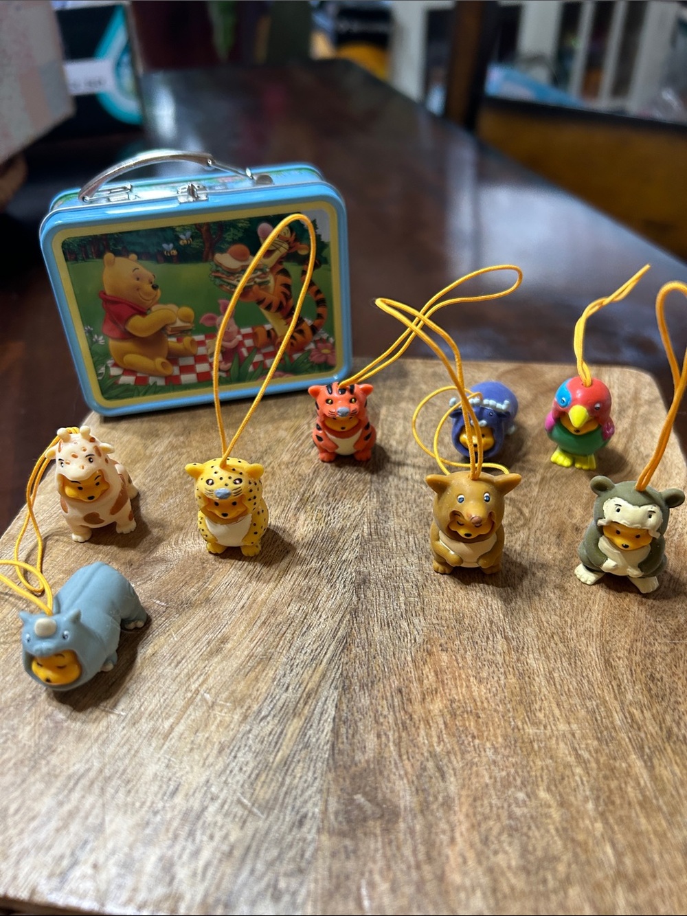 Vintage Disney 2000 Peek-A-Pooh Lot of 8 Phone Charms & Winnie Tin Box Bundle